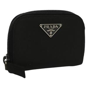 PRADA Coin Purse Nylon Black Silver Auth sw1134